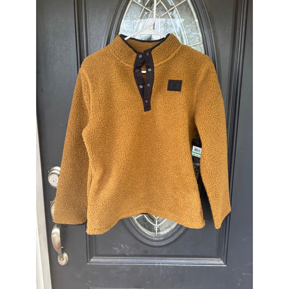 Under Armour Boys Coyote Brown Sherpa Fleece Snap Pullover Sweater YL New